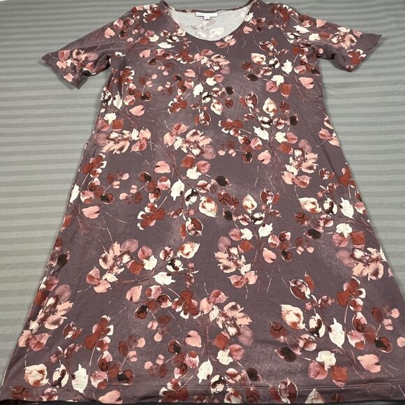 Pure Jill Dress Womens Large Tall Purple Pink Floral Affinity French Terry Pima - Picture 1 of 8